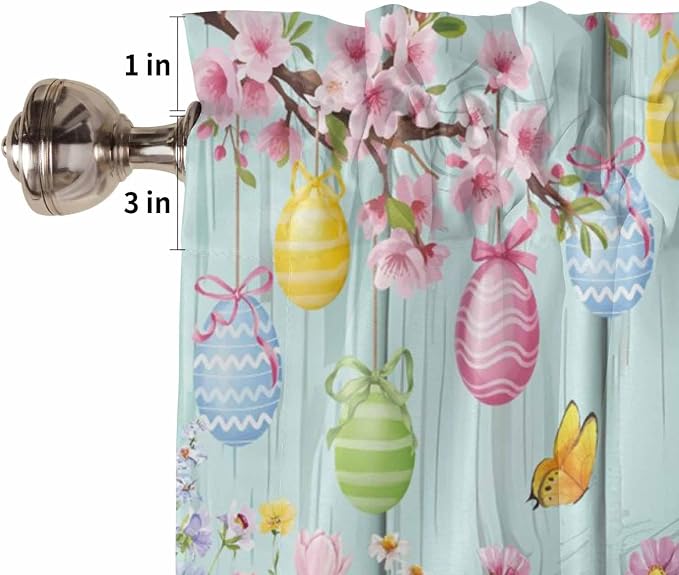 Happy Easter Bedroom Curtains 63 Inches length, Spring Bunny Eggs Flower Teal - Image 6