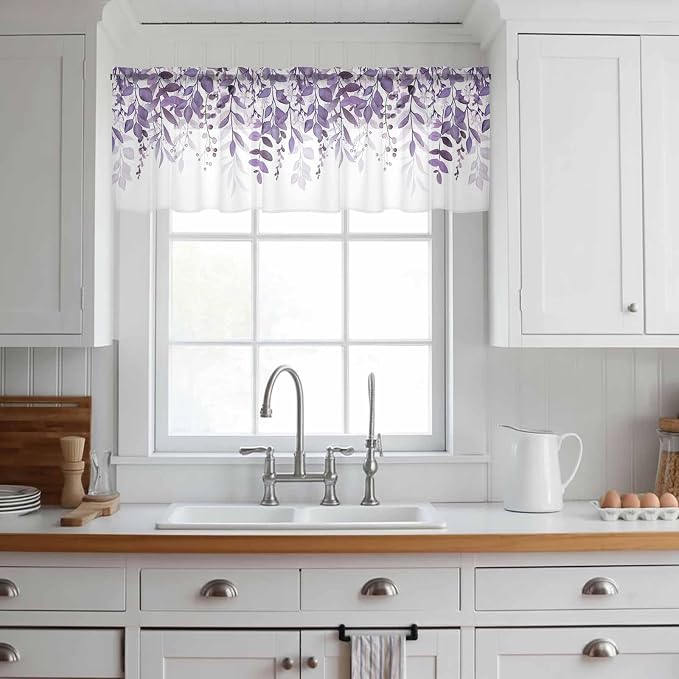 Eucalyptus Leaves Sheer Valance Curtains - Image 2