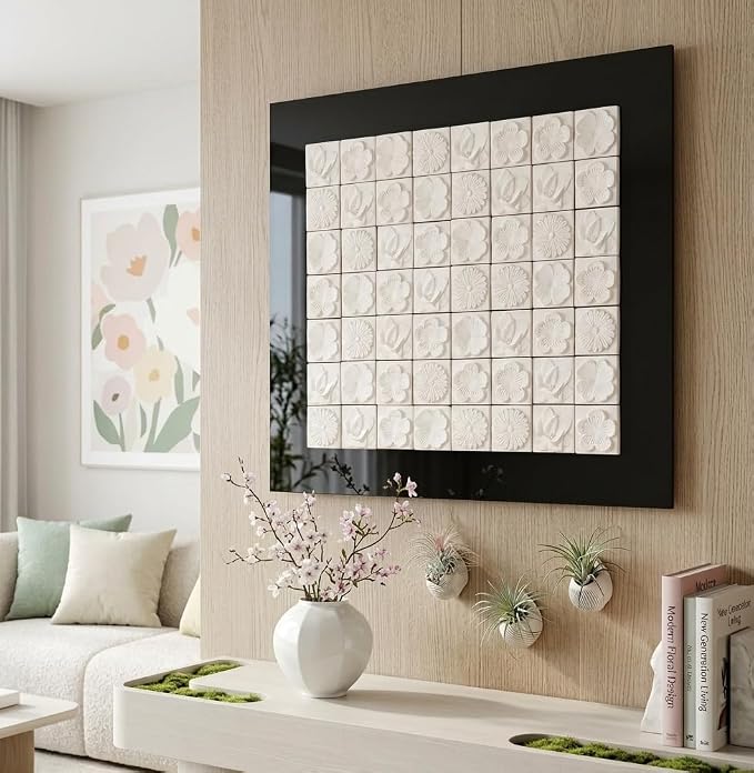 Air Purifying Healing Ceramic -Korean Flowers 4 Square Wall Tiles, One - Image 5