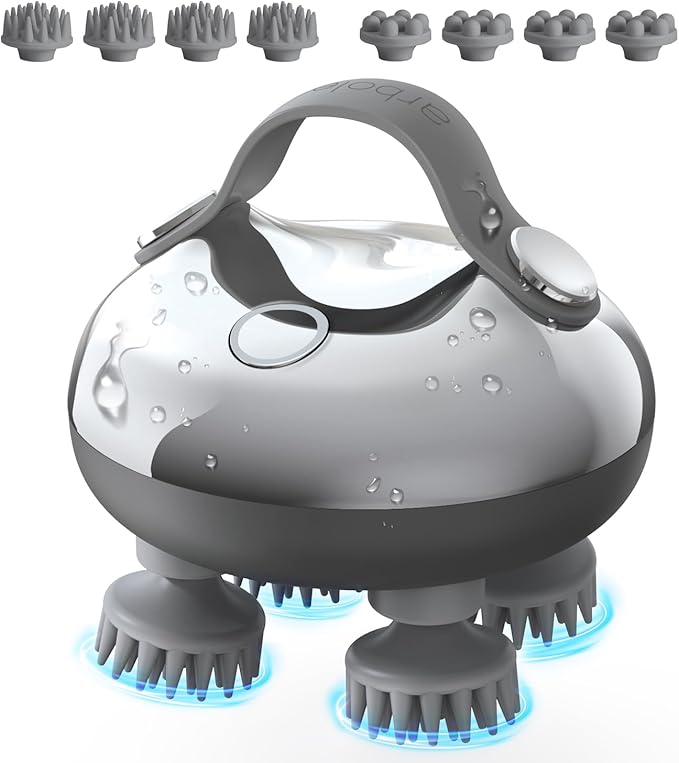 arboleaf Scalp Massager Rechargeable Head Massager Scalp Stress Relax, Waterproof Handheld Hair Scratcher with 8 Removable Massage Claws, Gift for Dad Mom