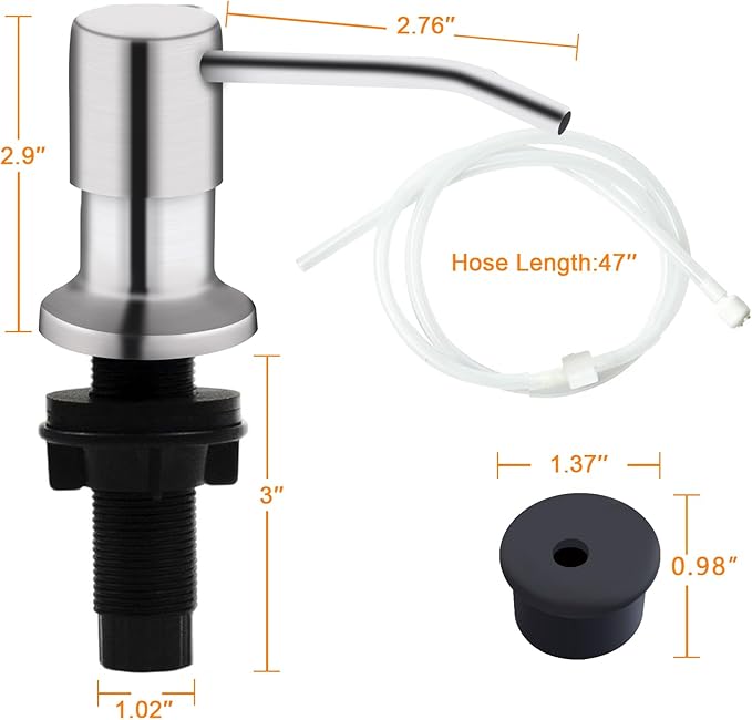 Sink Soap Dispenser, Kichen SoapDispenser, 47" Extension Tube kit, Under Sink Soap Dispenser Pump, No Need More Refills （Brushed Nickel）