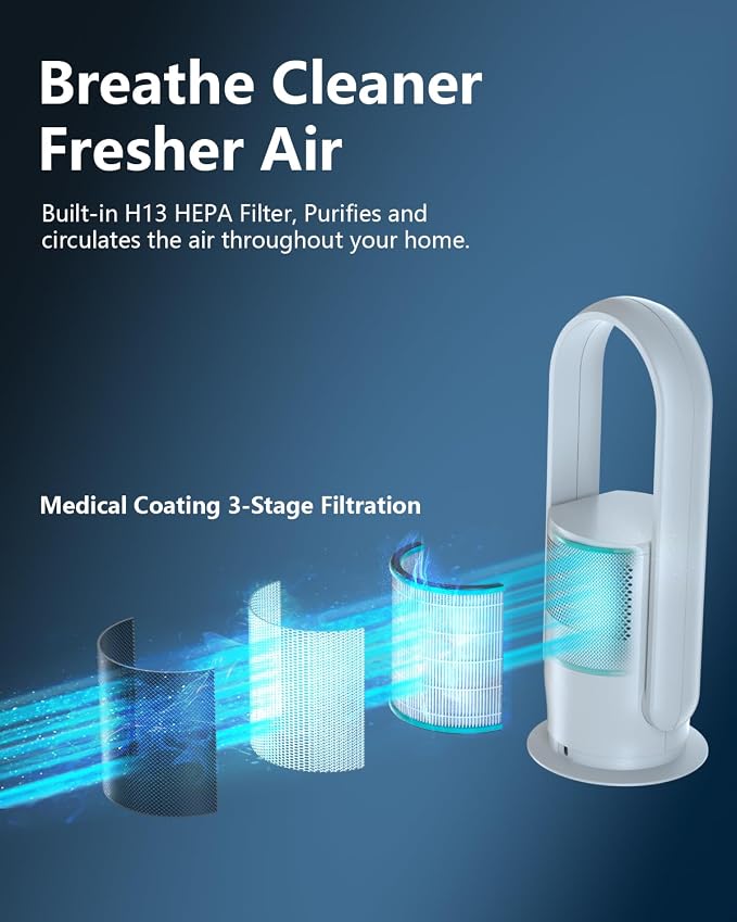 ULTTY Bladeless Tower Fan and Air Purifier Combo, Quiet Oscillating Fan - Image 4