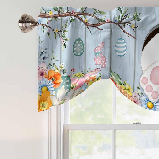 Easter Tie Up Valance Curtains for Windows, Kitchen Curtains Window Shades - Image 4