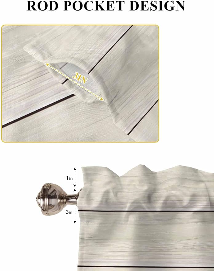Vintage Country Wooden Board Window Valance Curtains, Gradient Wood Grain Line - Image 7