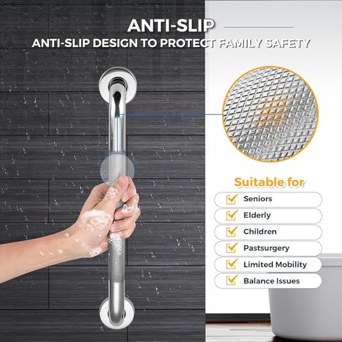 Grab Bars for Shower, 2 Pack 16-Inch Anti Slip Shower Handles for Elderly, Safety Shower Grab Bar, Stainless Steel Handicap Grab Bars for Bathroom (Polished Nickel 1" Diameter)