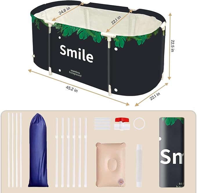 BDL Portable Bathtub for Adult 47" Large Foldable Soaking Bath Tub for Shower Stall, Separate Family Bathroom SPA Bathtub for Adult, Thickening with Thermal Foam to Keep Temperature Green Leaf