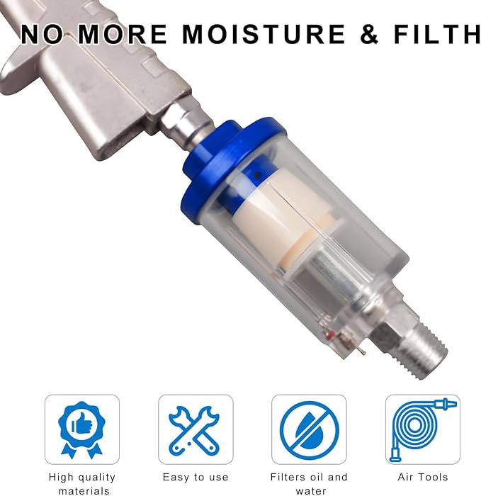 2 PCS Water Oil Separator Filter, 1/4" NPT Inlet and Outlet Airbrush Filter Air - Image 5
