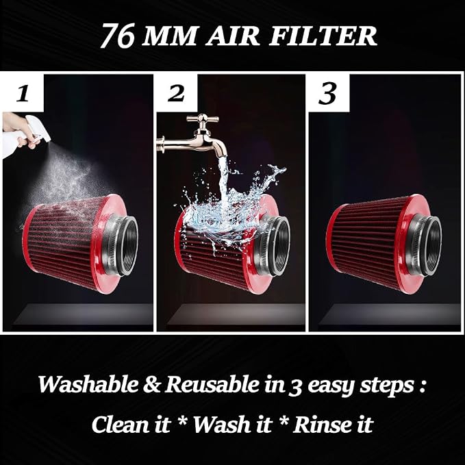 Red 3" 76mm Inlet Cone Replacement Dry Air Filter High Flow Car Performance - Image 9