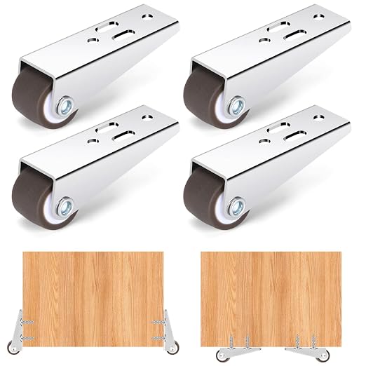 0.9Inch Low Profile Casters Wheels Set of 4, Mini Long Frame Rigid Caster by ZUOFANG