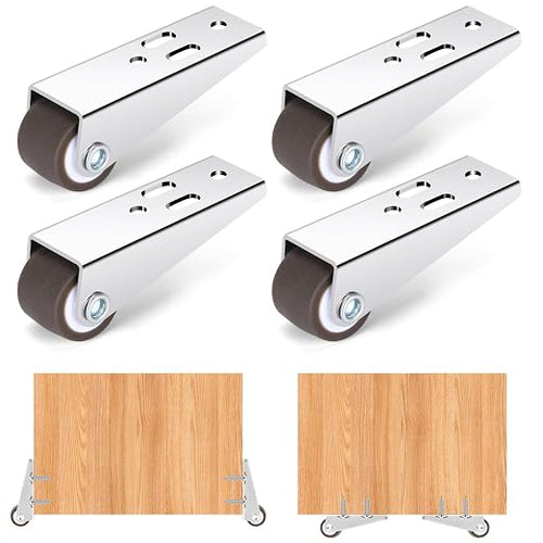 0.9Inch Low Profile Casters Wheels Set of 4, Mini Long Frame Rigid Caster by ZUOFANG