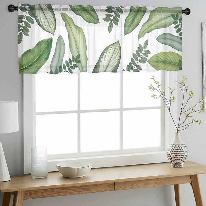 Summer Palm Leaf Sheer Valance Curtains - Image 3