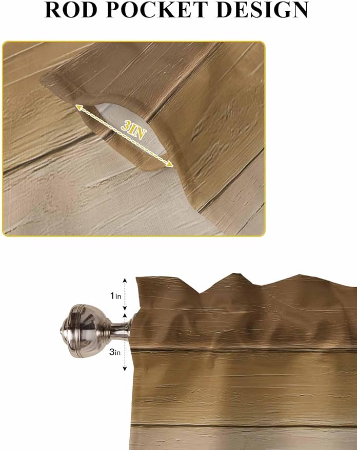 Vintage Brown Gradient Wood Grain Window Valance Curtains, Farmhouse Wood Barn - Image 5