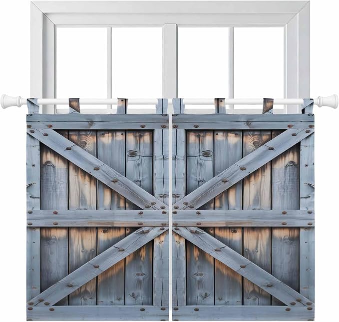 Farmhouse Wood Grain Kitchen Curtains 45 Inch Length, Short Cafe Window by Unknown