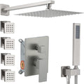 Full Body Shower System Concealed Shower Faucet Set with Body Massage Jets 10 Inch Shower Head Trim Kit 3 Function Wall Mount High Pressure for Bathroom