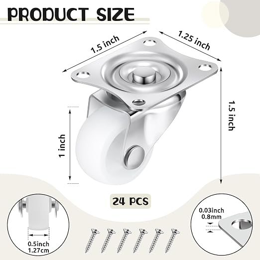 Maitys 24 Pcs 1" Swivel Profile Casters Wheels - Image 2