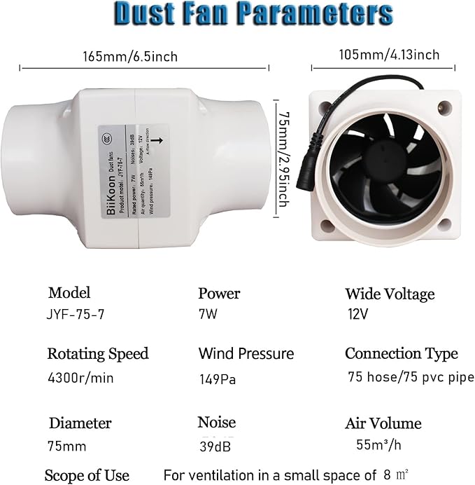 Inline Duct Fan 3 Inch Ventilation Exhaust Booster Variable Powerful 32 Cfm - Image 2