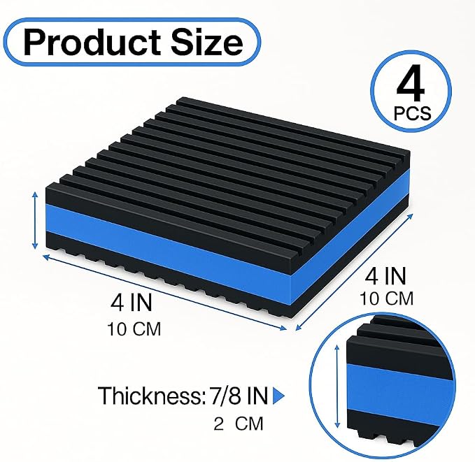 4P Anti Vibration Pads 4'' X 4'' X 7/8" Sound Isolation Ribbed Rubber Mats - Image 2