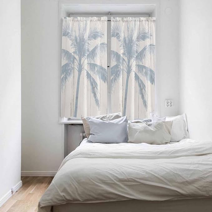 Summer Coconut Tree on Vintage Wood Grain Window Valance Curtains, Seaside - Image 4