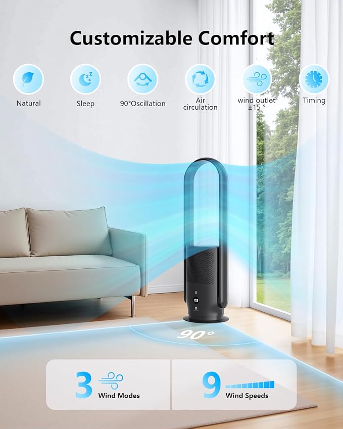 U ULTTY Bladeless Tower Fan and Air Purifier in one, Quiet Tower Fan - Image 2