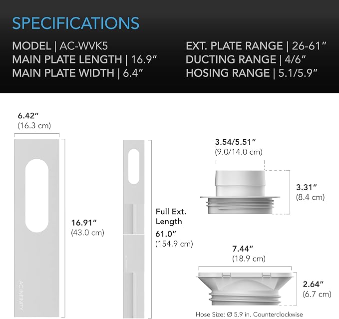 AC Infinity Window Duct Kit, Universal Vent Port - Image 6