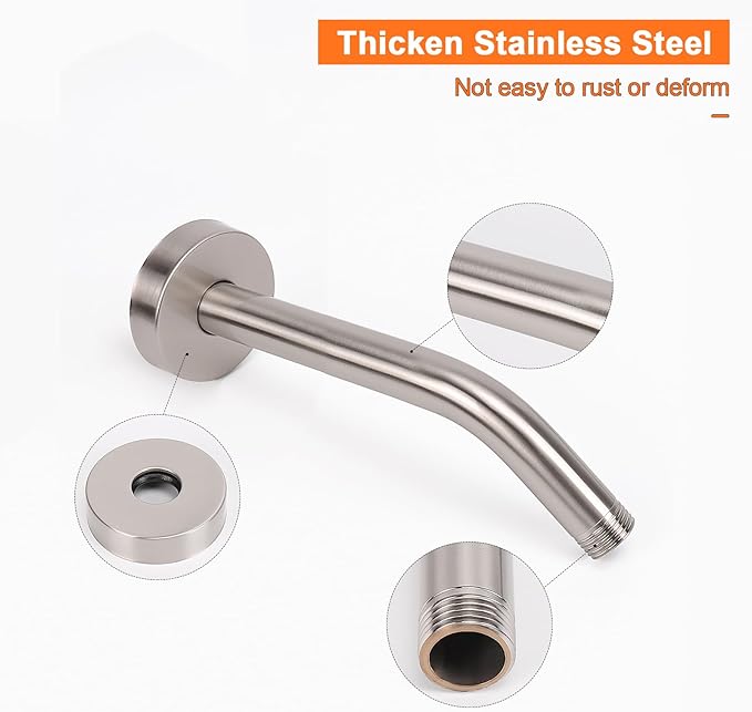 HarJue Shower Arm with Flange and Teflon Tape, Wall Mounted Shower Pipe 304 Stainless Steel Extension Arm for Fixed Shower Head & Handheld (6 Inch, Brushed Nickel)