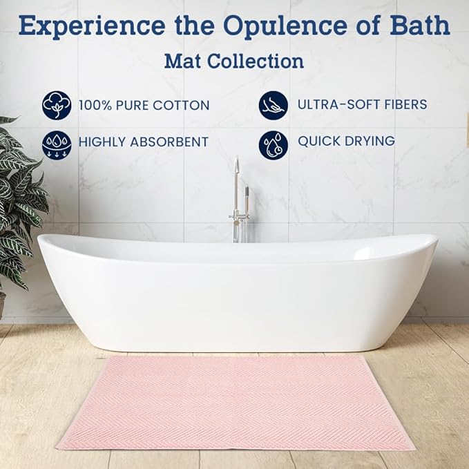 Casa Lino 100% Cotton Bath Mat Set of 2 (NOT A Rug) - 34" x 22" Bathroom Floor Towels - Machine Washable, Soft, Highly Absorbent & Quick Dry Bath Floor Towel (Blush)
