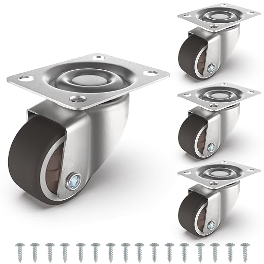 1" Mini Low Profile Swivel Plate Casters, TPR Furniture Wheels | 88lbs Load by Unknown