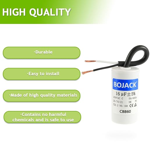 BOJACK Run Capacitor 16 uF 250V AC 16 MFD CBB60 2 Wire 50/60Hz Cylinder Motor - Image 7