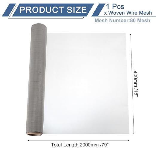 uxcell 80 Mesh 79" x 16" Woven Wire Mesh, 304 Stainless Steel Air Vent Filter - Image 2