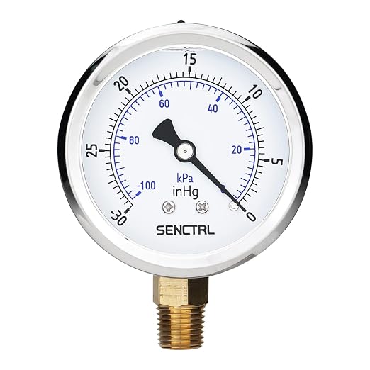 SENCTRL 30 inHg Vacuum Silicone Oil Liquid Filled Low Pressure Gauge, 2.5" Dial by senctrl