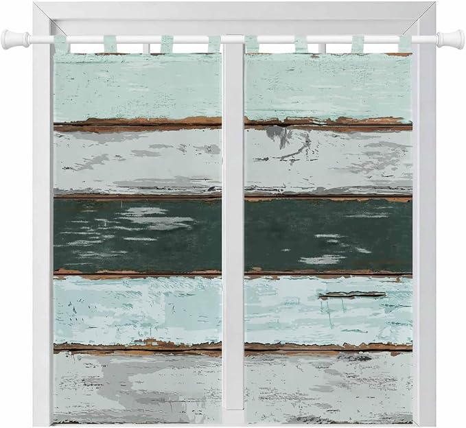 Blue Teal Bathroom Curtains 63 Inch Length, Window Curtains Tab Top, Vintage by Unknown