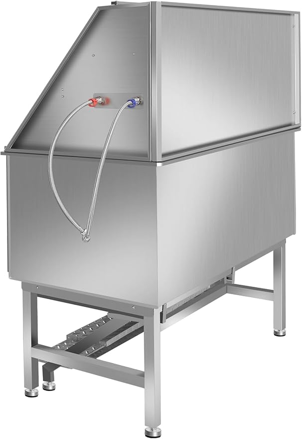 50" Stainless Steel Dog Washing Station, Pet Grooming Tub with Hot/Cold Faucet & Showerhead, Non-Slip Stairs for Small/Medium Dogs & Cats