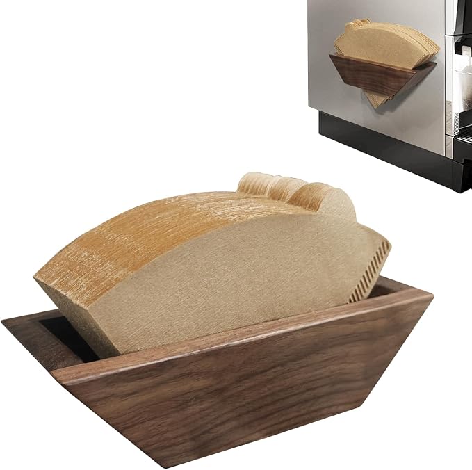Coffee Filter Holder Magnetic, Solid Walnut Wood Coffee Filter Storage Organizer by Unknown