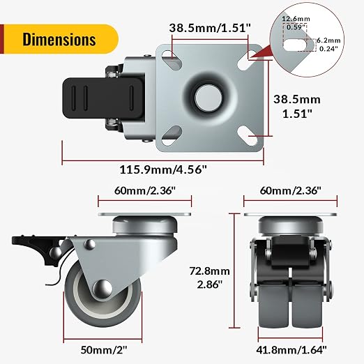 2" Caster Wheels Set of 4 - Image 2