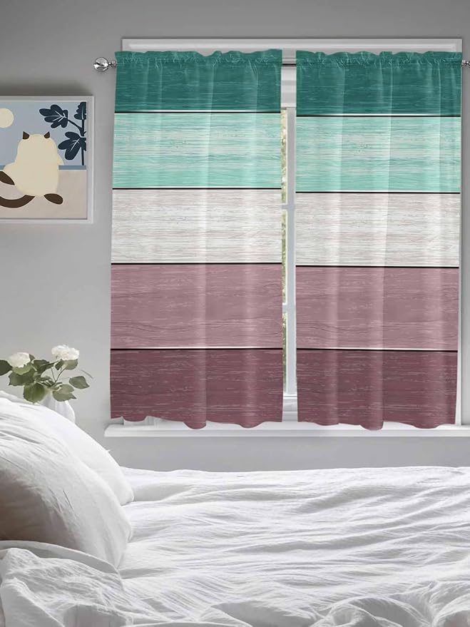 Retro Farm Woodcuts Texture Window Valance Curtains, 2 Panel - Image 5