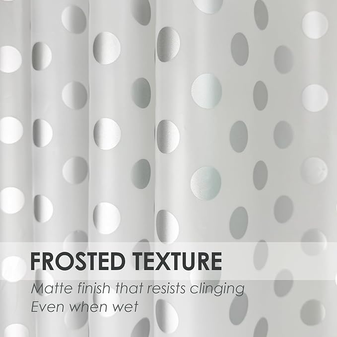 Plastic Shower Curtain Liner, Waterproof Printed PEVA Shower Curtain with Design, Silver Polka Dots Pattern, Rustproof Grommets, Standard Size 70x72 Bathtub Curtain for Bathroom (Pack of 1)