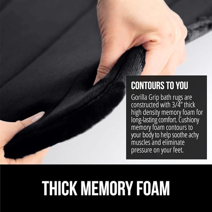 GORILLA GRIP Memory Foam Bath Mat, Soft Absorbent US Designed Bathroom Rug, Gripping Dots Machine Washable Bathmat, Cushioned Floor Mats, Shower Sink Rugs Room Décor Accessories, 36x24 Black