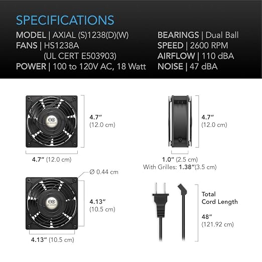 AC Infinity AXIAL S1238D, Dual 120mm Muffin Fan - Image 6