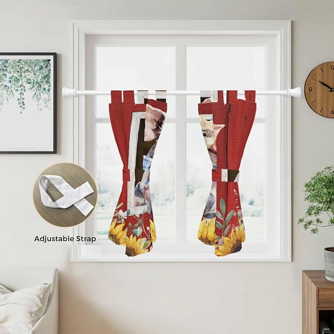 Pig Sunflowers Bedroom Curtains 63 Inch Length, Window Curtains Tab Top - Image 5