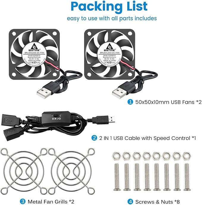 GDSTIME 2-Pack 50mm USB Fans - Image 7