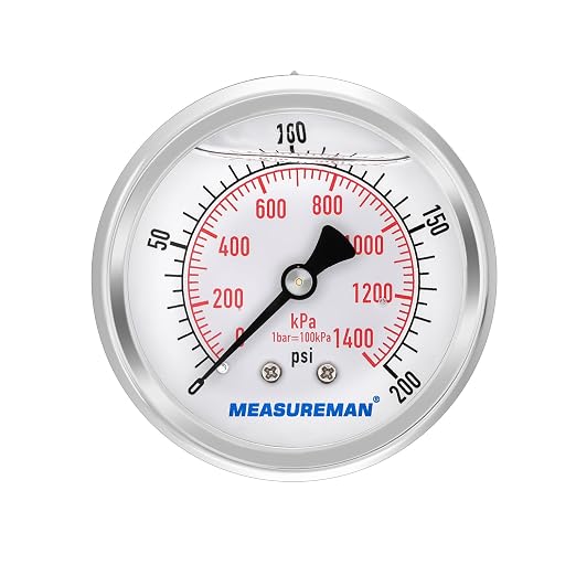 MEASUREMAN 2-1/2inch Dial Size, Glycerin Filled Pressure Gauge, 0-200psi/kpa by MEASUREMAN