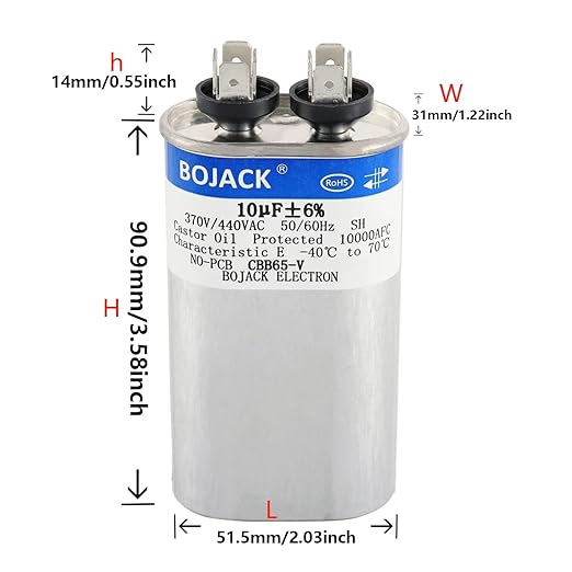 BOJACK 10 uF ±6% 10 MFD 370V/440V CBB65 Oval Run Start Capacitor - Image 3