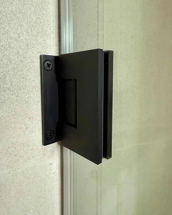 Shower Door Hardware Kit for Frameless Inline Hinged Doors, Includes Hinges, Square Pull Handles and Clamps, for 5/16"–3/8" Glass, Suitable for Bathtub or Standing Shower Setup, Matte Black