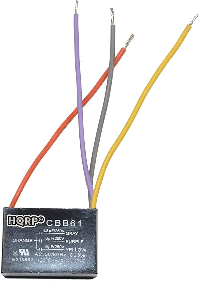 HQRP Ceiling Fan Capacitor CBB61 4.8uf+6uf+6uf 4-Wire UL Listed by HQRP