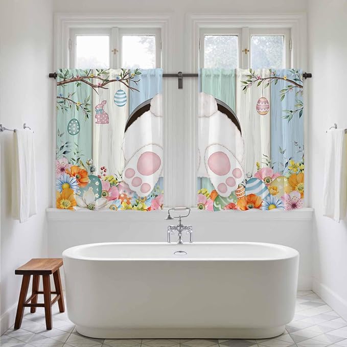 Easter Kitchen Curtains 45 Inch Long 2 Panel Set, Rod Pocket Window Treatment - Image 5