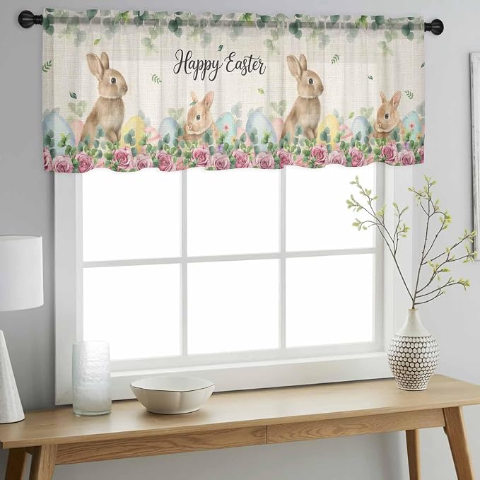 Easter Sheer Valances for Windows 42"x12", Light Filtering Kitchen Curtains - Image 2