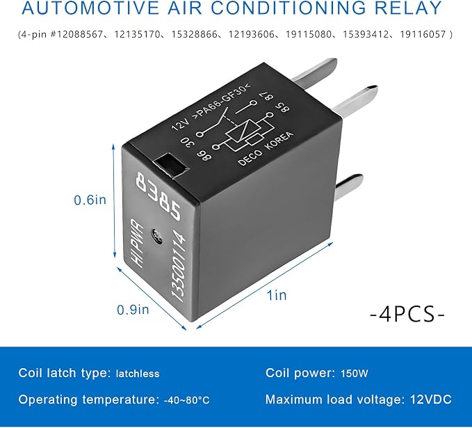 4 PCS Car Air Conditioning Relay, 12VDC 40A 13500114/8385 Multi Purpose Quick - Image 2
