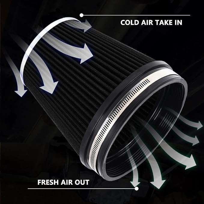 6" Inlet Cold Air Intake Filter Cone Replacement Performance Washable Clamp-On - Image 2