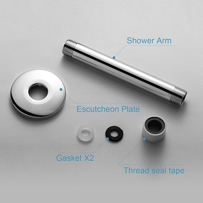 OFFO Shower Arm with Flange, 6 in Ceiling Mount Replacement Rain Shower Head Straight Arm Ceiling-Mounted For Fixed Shower Head & High Pressure Rain, Chrome