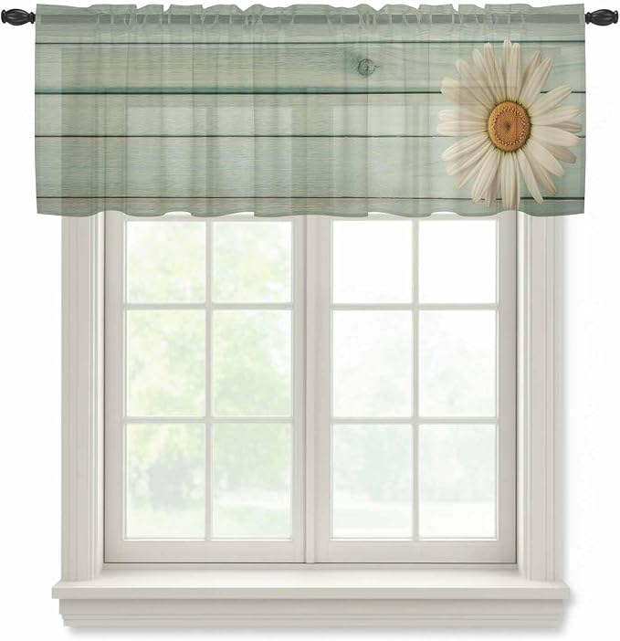 Daisy Flower Sheer Valances for Windows 60"x18", Light Filtering Kitchen by Unknown